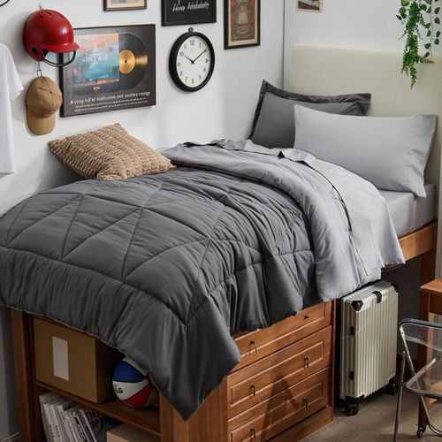Juego de ropa de cama BEDELITE Twin XL de 5 piezas gris reversible
