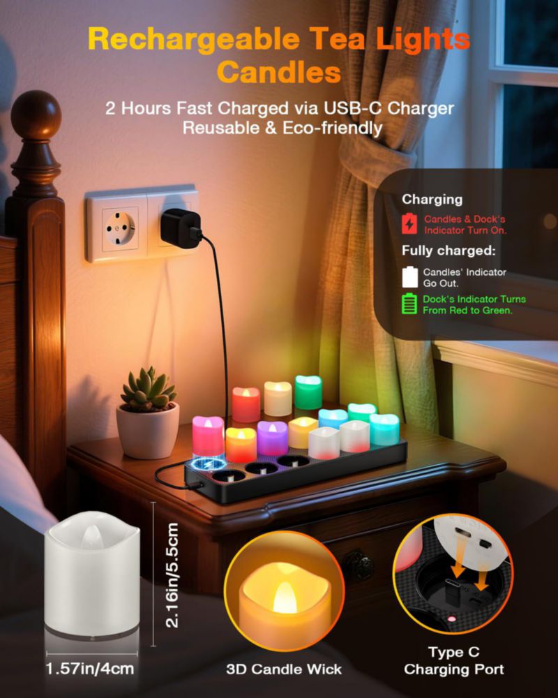 Velas LED Recargables de Cambio de Color con Control Remoto Yme