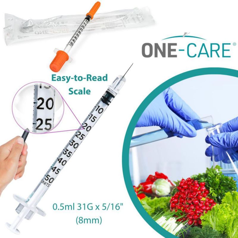 Jeringa ONE-CARE 05 ml 31G 8 mm Naranja 100 uds