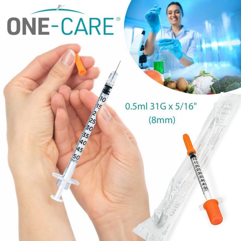 Jeringa ONE-CARE 05 ml 31G 8 mm Naranja 100 uds