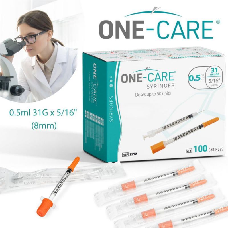 Jeringa ONE-CARE 05 ml 31G 8 mm Naranja 100 uds