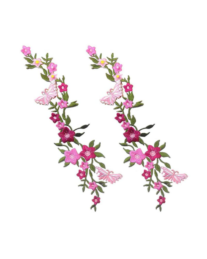 Aplique de tela ZENG 26 cm × 7 cm Mariposa‑Flor 2 piezas