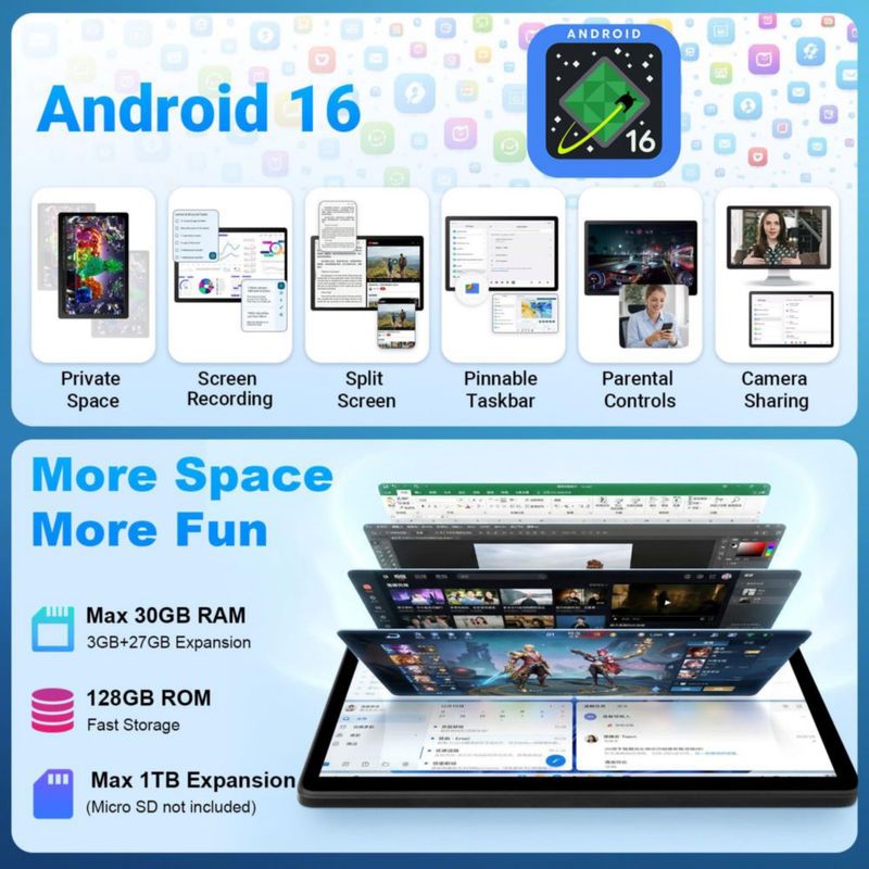 Tablet TT.KIDS 28 cm Android 16 30 GB+128 GB Wi‑Fi 6