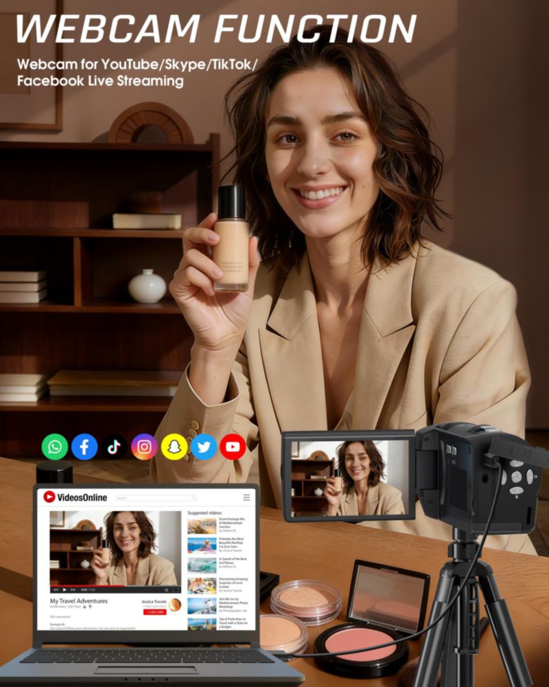 Cámara de video Fxmug 2.7K 56MP 16x zoom pantalla LCD de 2.8"