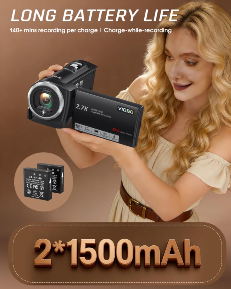 Cámara de video Fxmug 2.7K 56MP 16x zoom pantalla LCD de 2.8"