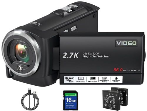 Cámara de video Fxmug 2.7K 56MP 16x zoom pantalla LCD de 2.8"