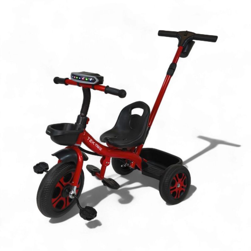 Triciclo Infantil con Bastón Dirigible Ajustable, Música, Luz y Canastilla TEK-TR333D 3-6 Años