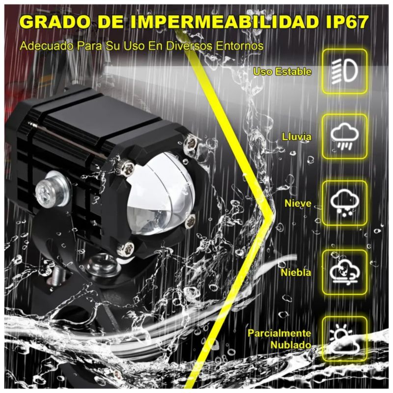 2 Faros Luces Led Auxiliares 4 Modos Lupa Para Moto, Color Negro, Multicolor