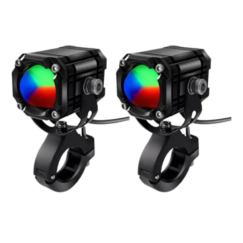 2 Faros Luces Led Auxiliares 4 Modos Lupa Para Moto, Color Negro, Multicolor