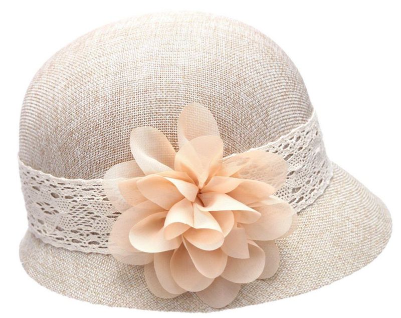 Sombrero Cloche de Lino EPOCH Gatsby Natural con Flor