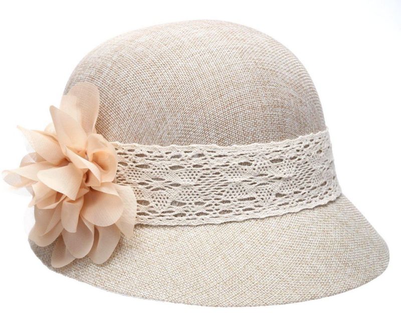 Sombrero Cloche de Lino EPOCH Gatsby Natural con Flor