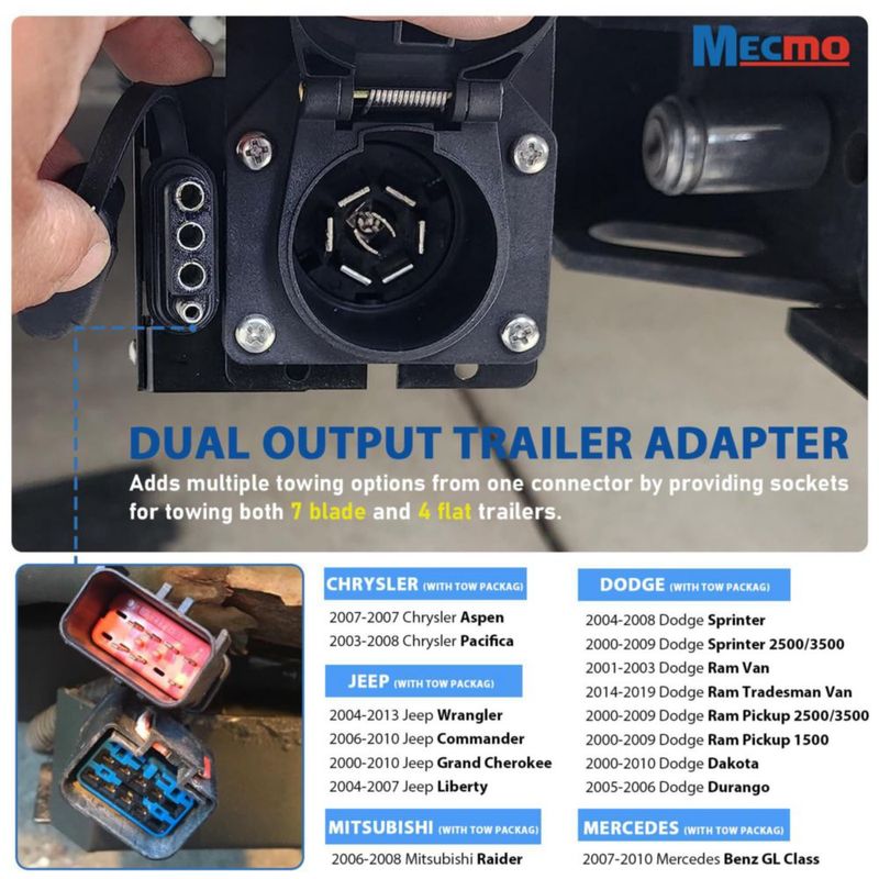 Adaptador de Conector de Cableado para Remolque MECMO 7 Vías y 4 Vías
