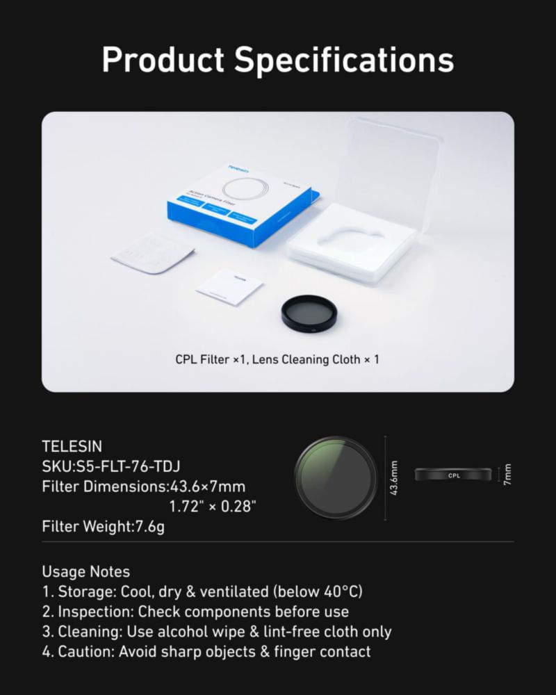 Filtro ND Variable TELESIN VND8-32 para DJI Osmo Action 6