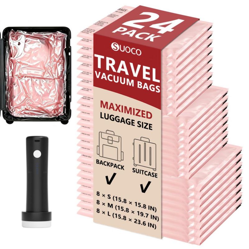 Bolsas de Vacío SUOCO Pack de 24 con Bomba Inalámbrica Rosa