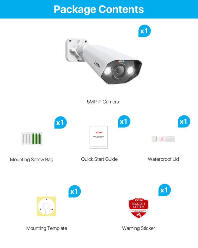 Cámara CCTV ZOSI 5MP PoE detección de personas/vehículos