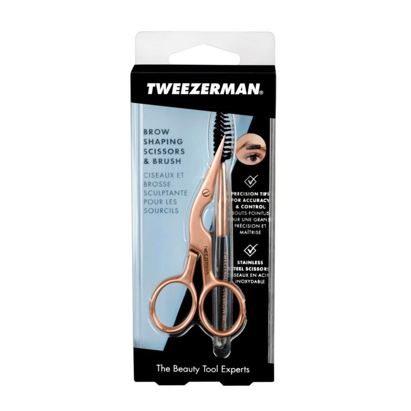 Tijeras y Cepillo para Cejas Tweezerman Oro Rosa