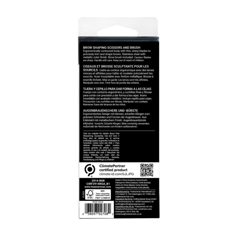 Tijeras y Cepillo para Cejas Tweezerman Oro Rosa