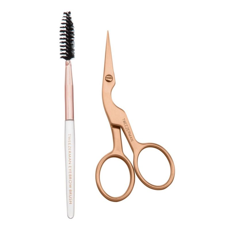 Tijeras y Cepillo para Cejas Tweezerman Oro Rosa