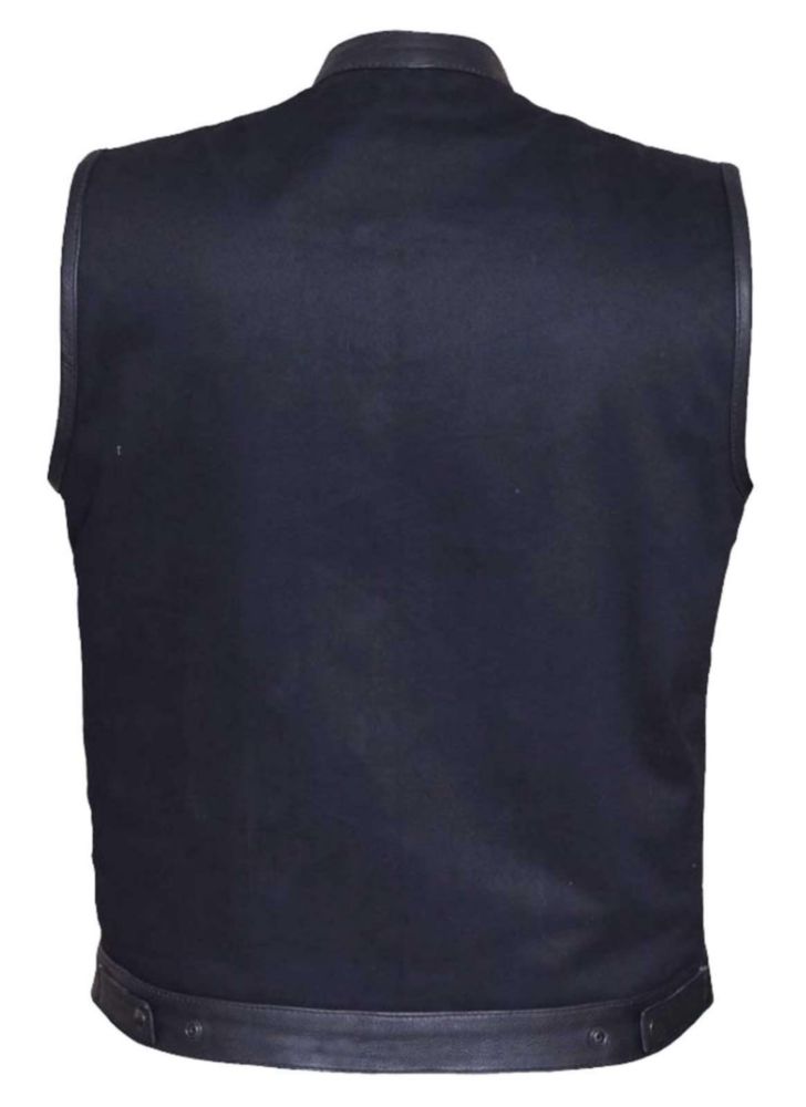 Chaleco UNIK International de mezclilla talla L con ribete de cuero negro