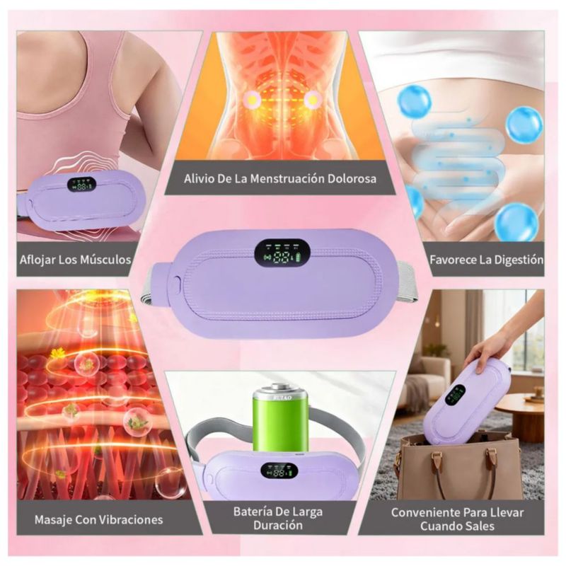 Cinturon Eléctrico, Bolsa Termica Regulable Alivio Cojin Termico Para Colicos Color Morado