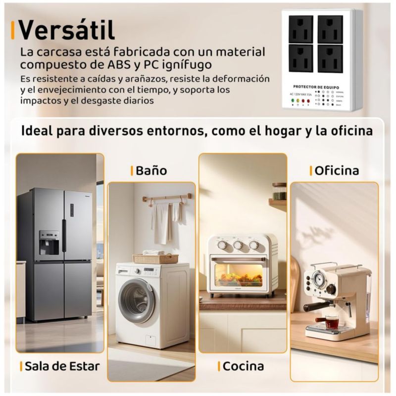 Protector de voltaje, regulador de voltaje para refrigeradores, 1800W CA 120 V máx. 15 A, cuatro tomas, Color Blanco