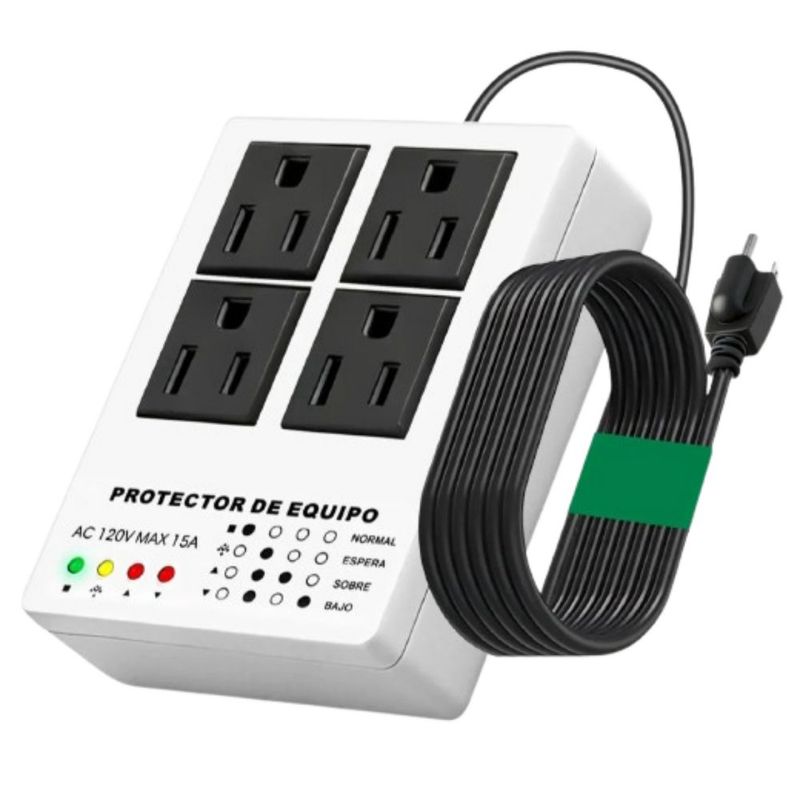 Protector de voltaje, regulador de voltaje para refrigeradores, 1800W CA 120 V máx. 15 A, cuatro tomas, Color Blanco