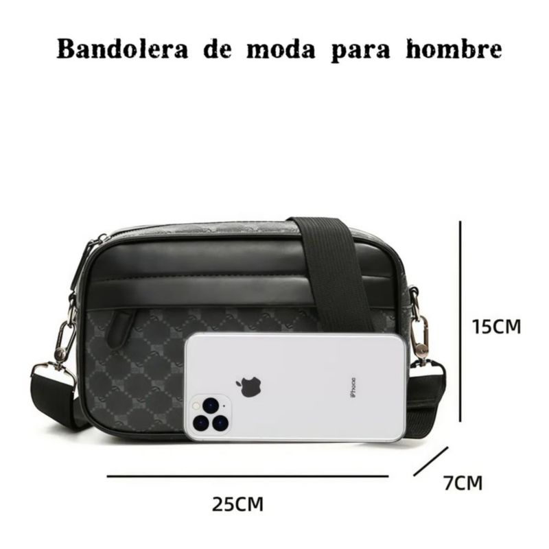 Bolso Crossbody Hombre Bandolera De Cuero Color Negro