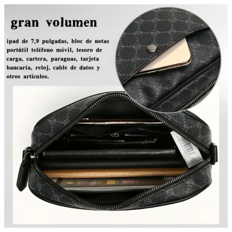Bolso Crossbody Hombre Bandolera De Cuero Color Negro