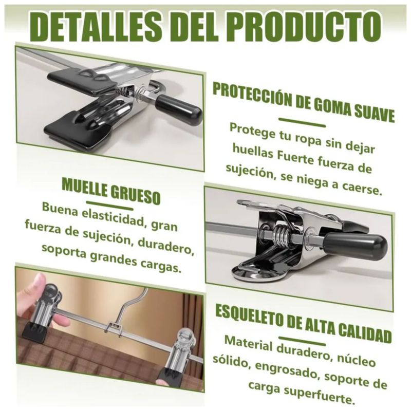 20 Ganchos Para Ropa con Clip Color Plata