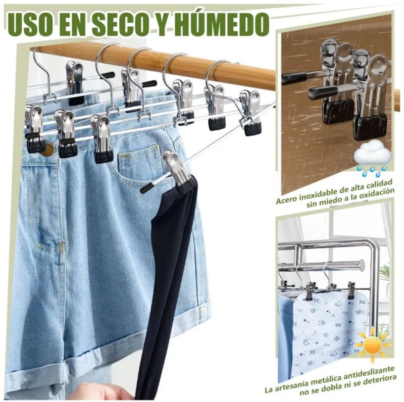 20 Ganchos Para Ropa con Clip Color Plata