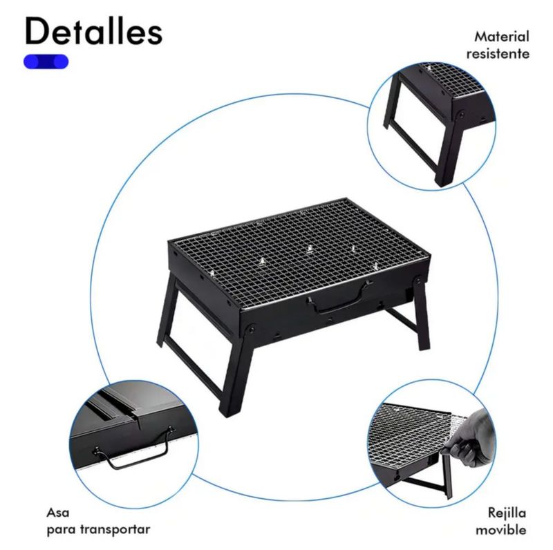 Mini Parrilla De Carbón Portátil Plegable Acero Inoxidable Color Negro