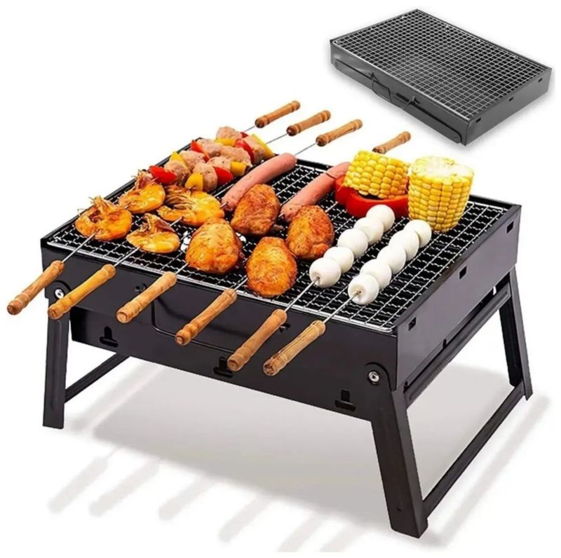 Mini Parrilla De Carbón Portátil Plegable Acero Inoxidable Color Negro
