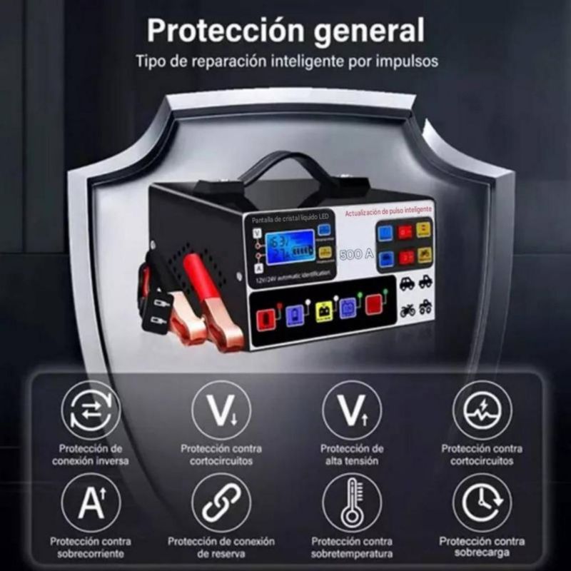 Cargador De Baterías 12/24v Automotriz Moto Automático Negro