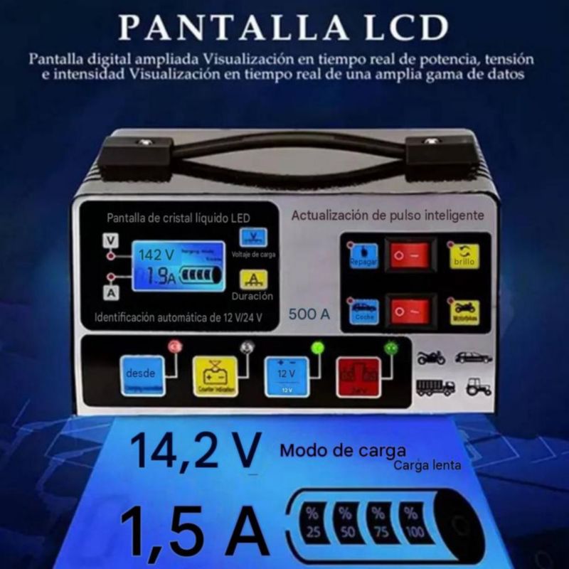 Cargador De Baterías 12/24v Automotriz Moto Automático Negro