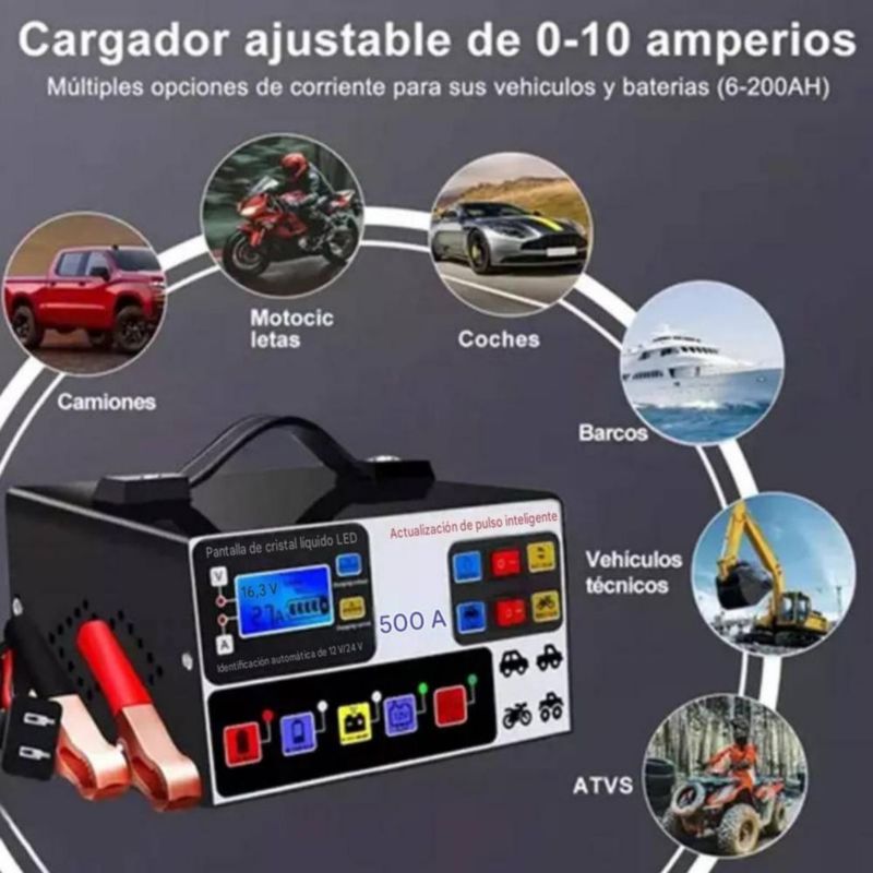 Cargador De Baterías 12/24v Automotriz Moto Automático Negro