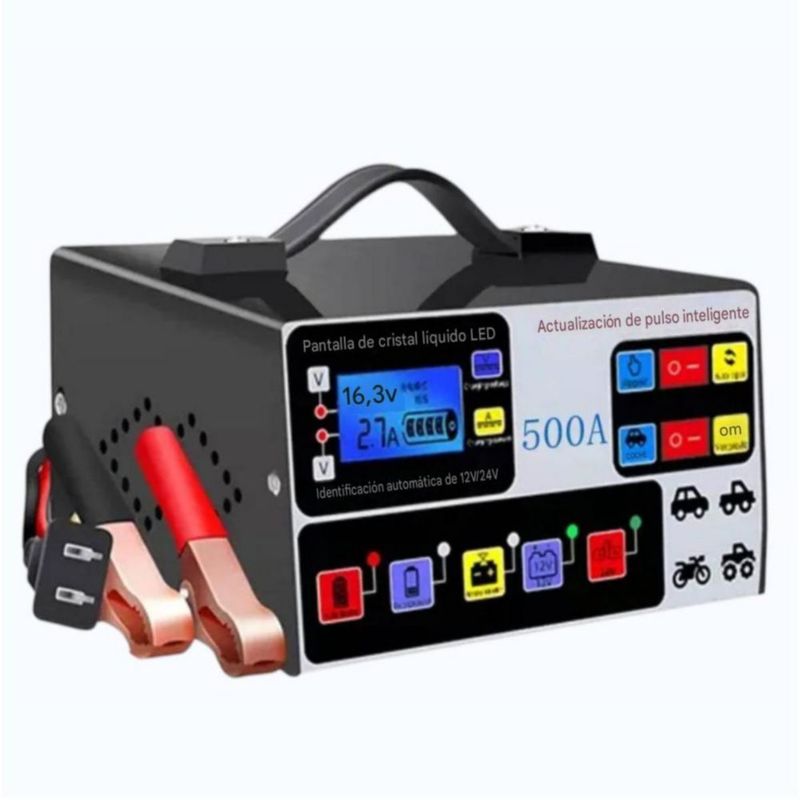 Cargador De Baterías 12/24v Automotriz Moto Automático Negro