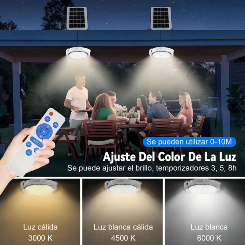 Lampara Solar De Jardín Luz De Techo Interior Y Exterior 300 W, 3 Colores De Luz Blanco