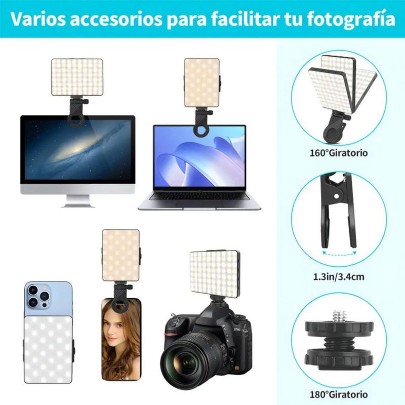 Lámpara LED para Celular con 96 Luces, RGB y 3 Modos de Iluminación Negro