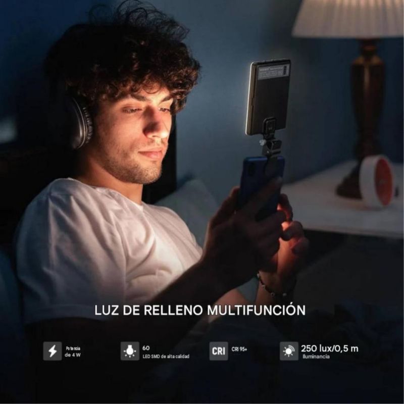 Lámpara LED para Celular con 96 Luces, RGB y 3 Modos de Iluminación Negro
