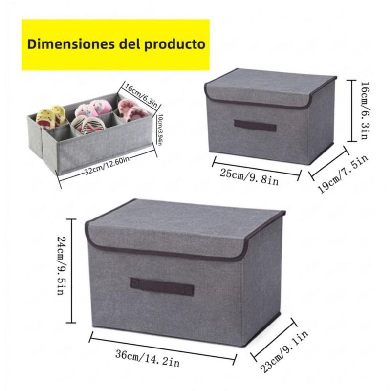 Cajas Organizadoras De Tela Plegables Cesto Con Tapas,8 Pzs Gris
