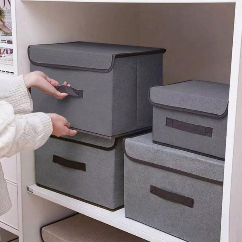Cajas Organizadoras De Tela Plegables Cesto Con Tapas,8 Pzs Gris