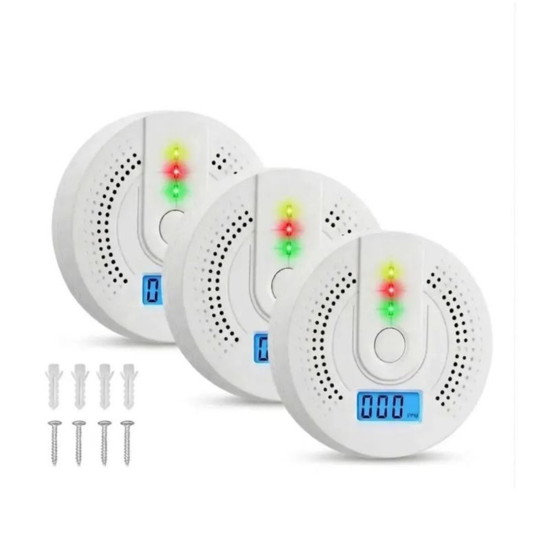 Detector De Monóxido De Carbono Con Alta Cobertura Y Alarma Con Sonido 3pza Blanco