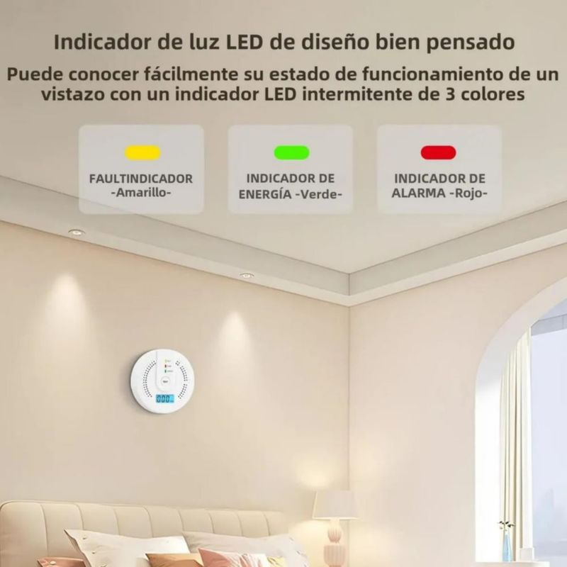 Detector De Monóxido De Carbono Con Alta Cobertura Y Alarma Con Sonido 3pza Blanco