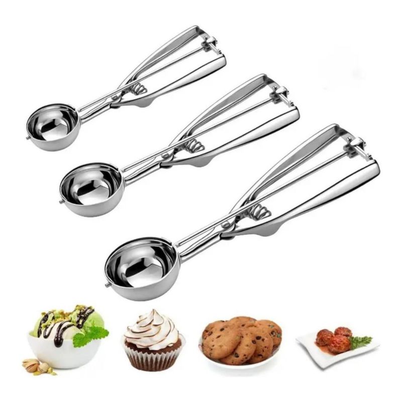 Cuchara Despechador Para Bolas De Helado Nieve 3 Pzs Plata