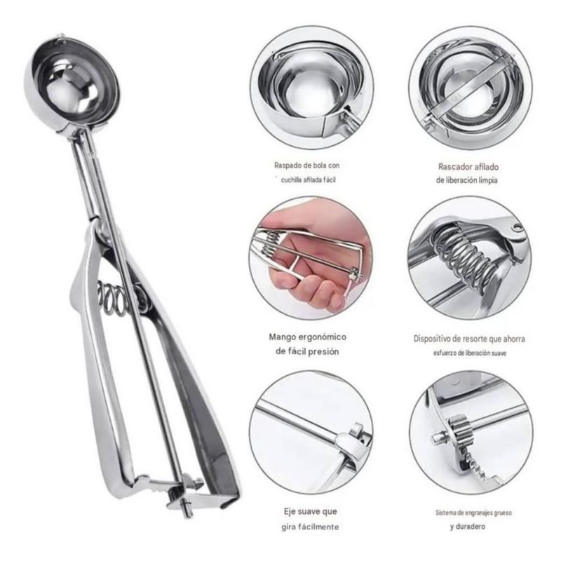 Cuchara Despechador Para Bolas De Helado Nieve 3 Pzs Plata
