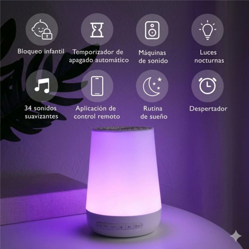 Máquina de Sonidos Para Dormir al Bebé, 34 Sonidos y Luz Nocturna con Control por APP Blanco