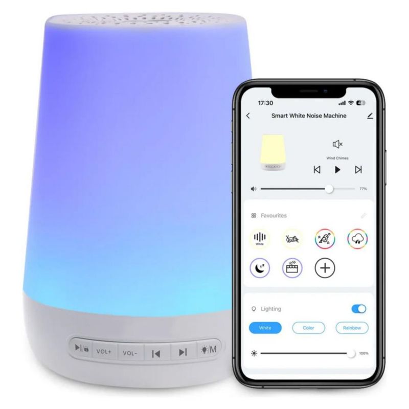 Máquina de Sonidos Para Dormir al Bebé, 34 Sonidos y Luz Nocturna con Control por APP Blanco