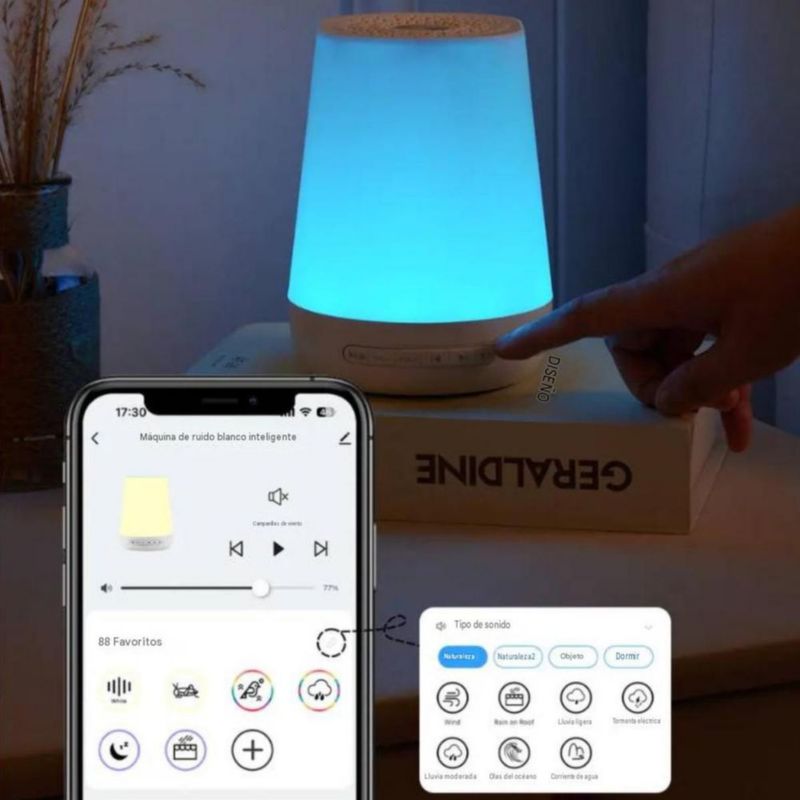 Máquina de Sonidos Para Dormir al Bebé, 34 Sonidos y Luz Nocturna con Control por APP Blanco