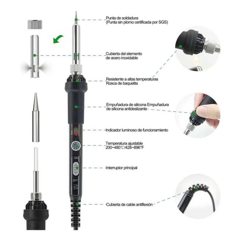 Kit De Soldador Portátil Con Multímetro Digital (142 Piezas)