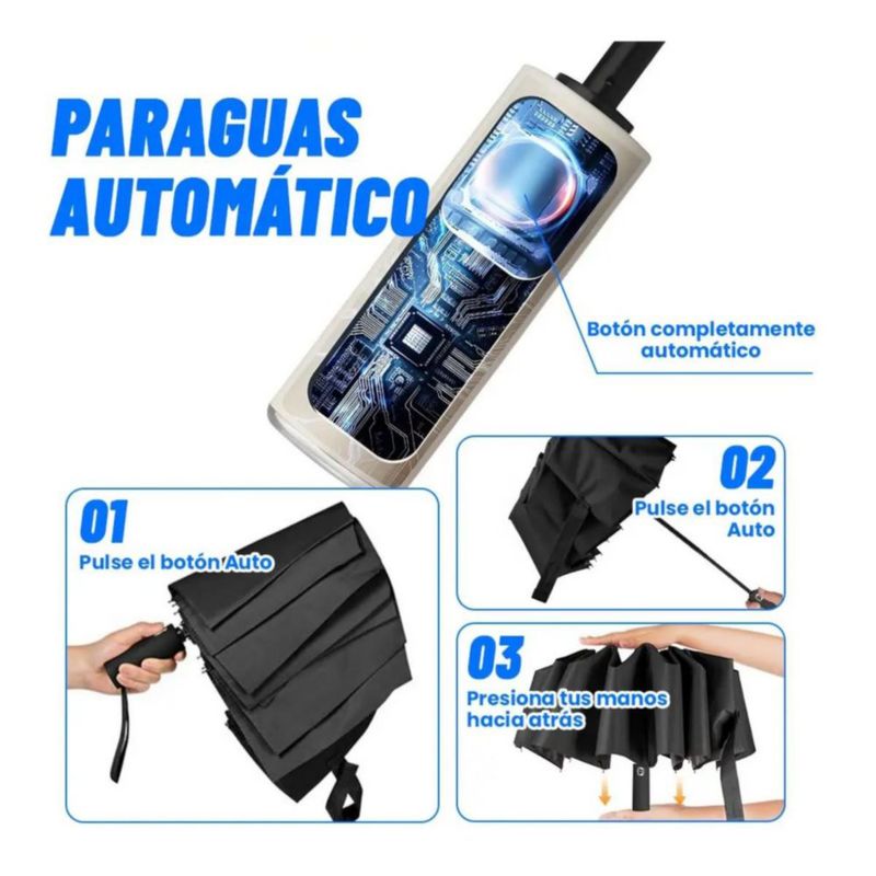 Paraguas Sombrilla Protección Uv Automático Con 24 Varillas Negro